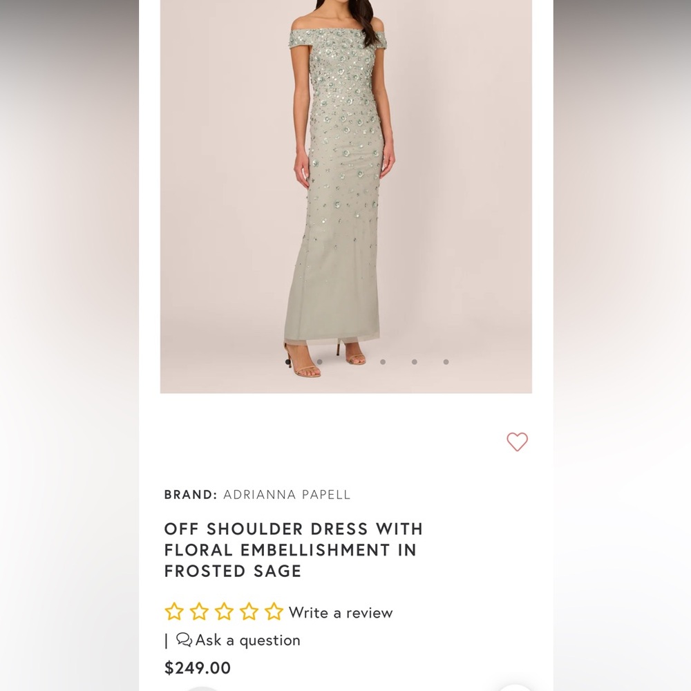 Adrianna Papell, frosted sage, size 12, worn once then professionally dry clean